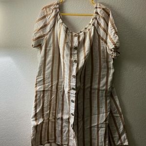 Striped Button Down Plus Size Dress